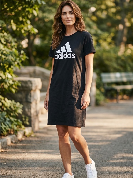 adidas Dresses & Skirts - ADIDAS Black T-shirt Dress with White Logo